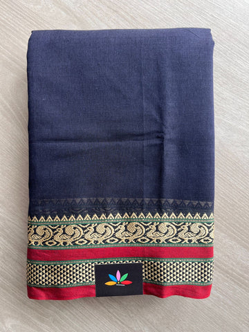 Midnight Navy Annam Border Narayanpet Mercerized Cotton Saree (Without blouse) -28118