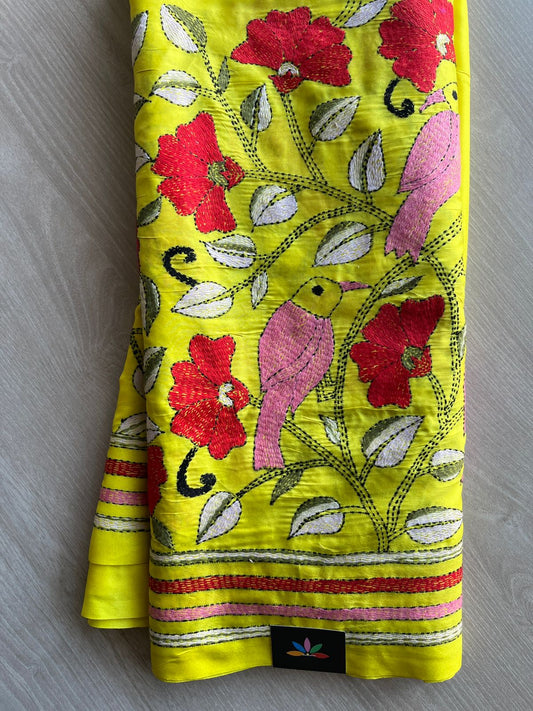 Kantha Stitch Semi Bangalore Silk Saree - 28176
