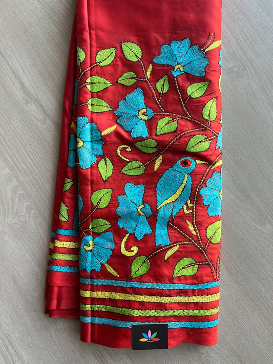 Kantha Stitch Semi Bangalore Silk Saree - 28178