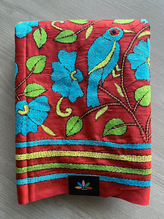 Kantha Stitch Semi Bangalore Silk Saree - 28178