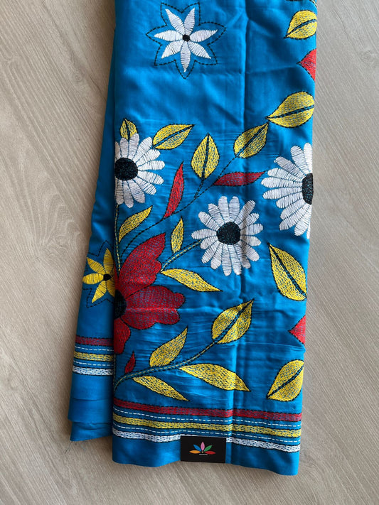 Kantha Stitch Semi Bangalore Silk Saree - 28179