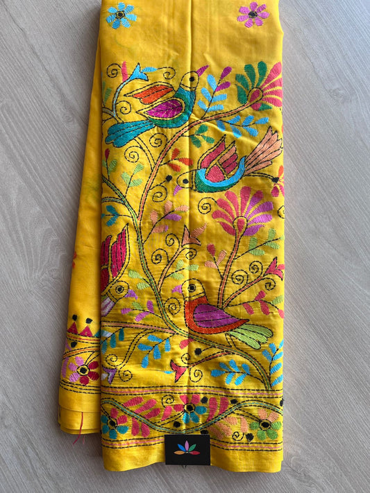 Kantha Stitch Semi Bangalore Silk Saree - 28180