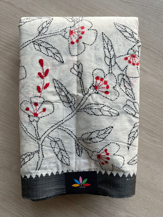 Kantha Stitch Cotton Saree (without Blouse) -28182