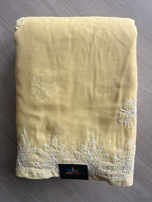 Hand Embroidered Voile Cotton Saree - 28344