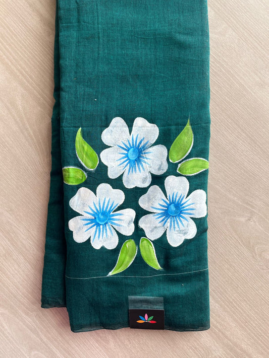 Hand Brush Printed Feather Light Mul Cotton Saree - 28378