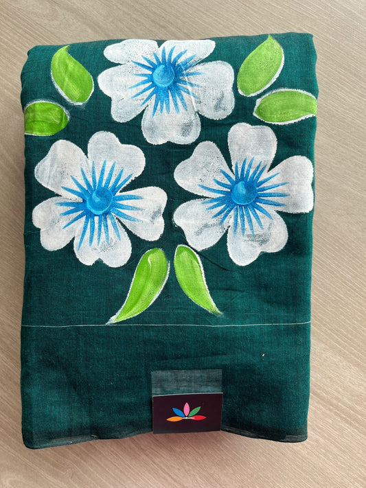 Hand Brush Printed Feather Light Mul Cotton Saree - 28378