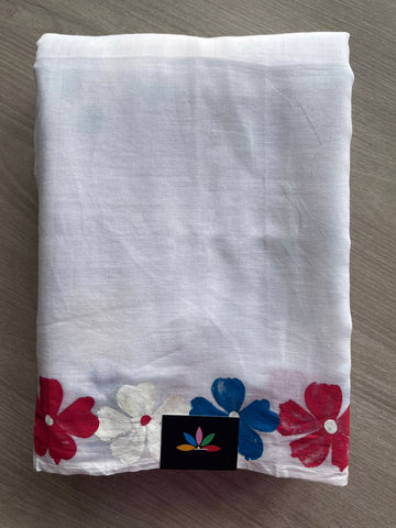 Hand Brush Printed Feather Light Mul Cotton Saree - 28430