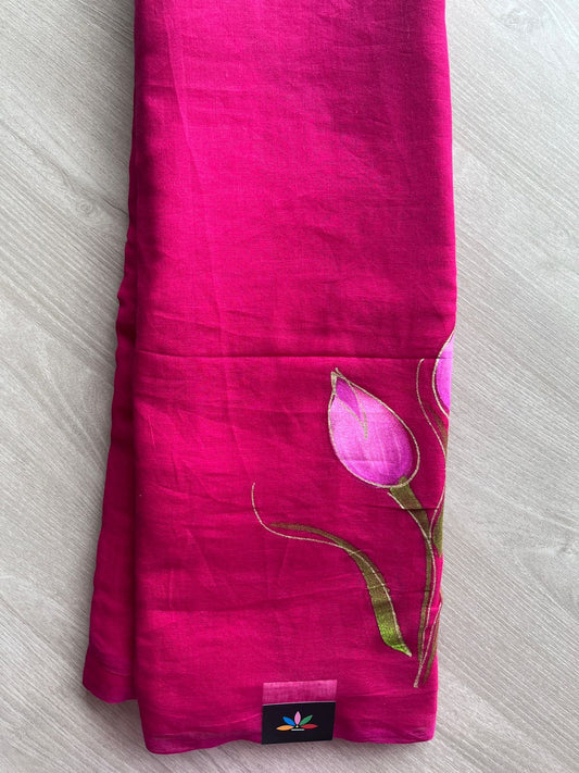 Hand Brush Printed Feather Light Mul Cotton Saree - 28431