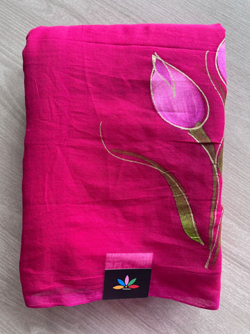 Hand Brush Printed Feather Light Mul Cotton Saree - 28431