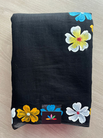 Hand Brush Printed Feather Light Mul Cotton Saree - 28432