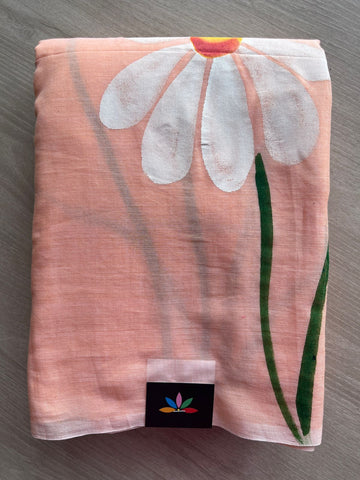 Hand Brush Printed Feather Light Mul Cotton Saree - 28433