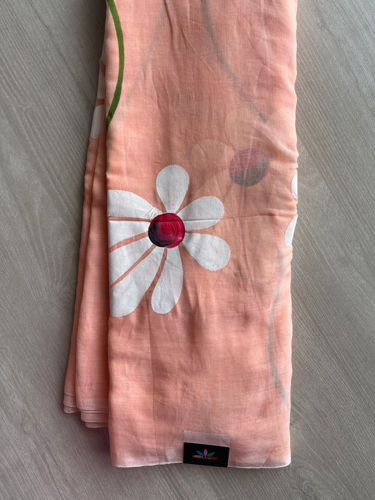 Hand Brush Printed Feather Light Mul Cotton Saree - 28435