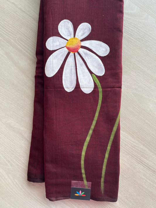 Hand Brush Printed Feather Light Mul Cotton Saree - 28436-28437