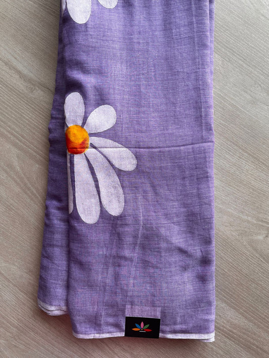 Hand Brush Printed Feather Light Mul Cotton Saree - 28438-28439