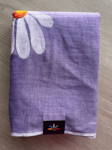 Hand Brush Printed Feather Light Mul Cotton Saree - 28438-28439