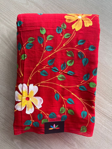 Hand Brush Printed Feather Light Mul Cotton Saree - 28440-28441