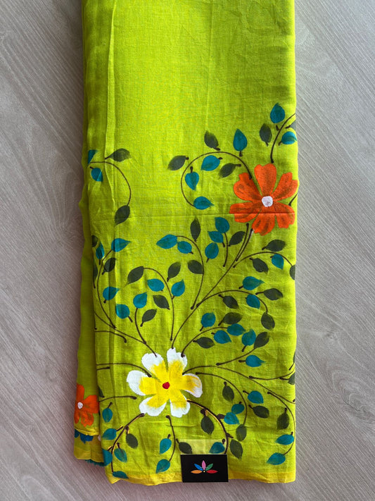 Hand Brush Printed Feather Light Mul Cotton Saree - 28442-28443