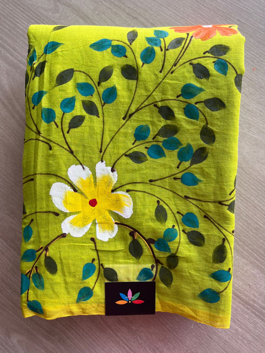 Hand Brush Printed Feather Light Mul Cotton Saree - 28442-28443