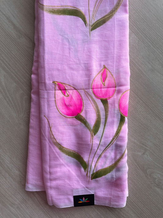 Hand Brush Printed Feather Light Mul Cotton Saree - 28444-28445