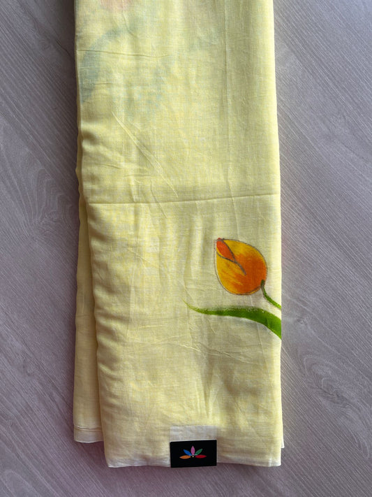 Hand Brush Printed Feather Light Mul Cotton Saree - 28448-28449