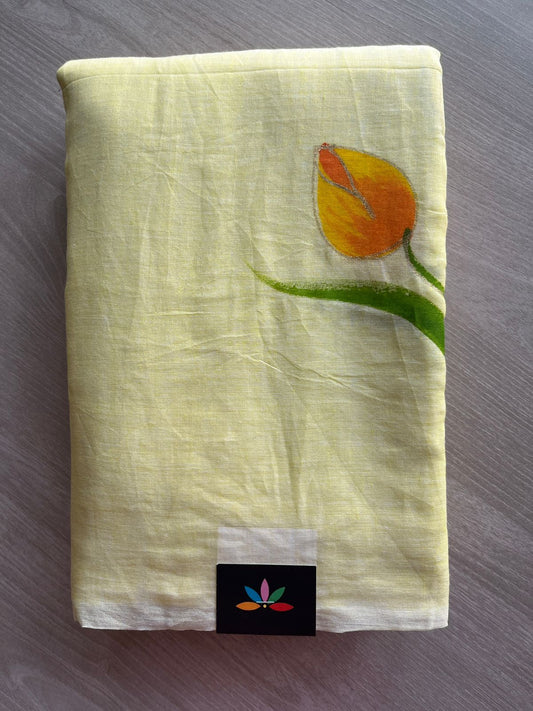 Hand Brush Printed Feather Light Mul Cotton Saree - 28448-28449