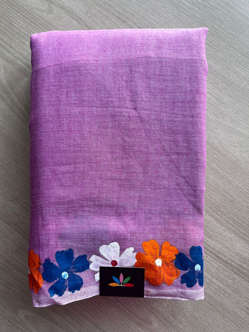 Hand Brush Printed Feather Light Mul Cotton Saree - 28450-28451