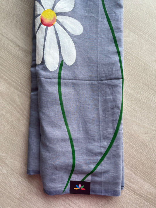 Hand Brush Printed Feather Light Mul Cotton Saree - 28452-28453