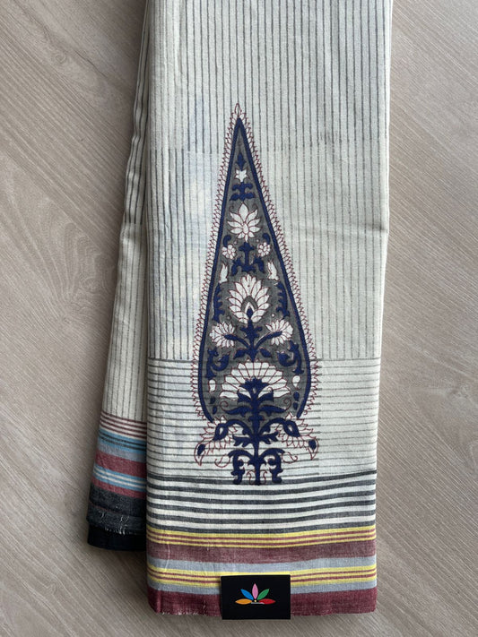 Handblock Printed Handloom Cotton Saree (without blouse)- 28457