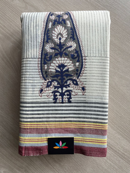 Handblock Printed Handloom Cotton Saree (without blouse)- 28457