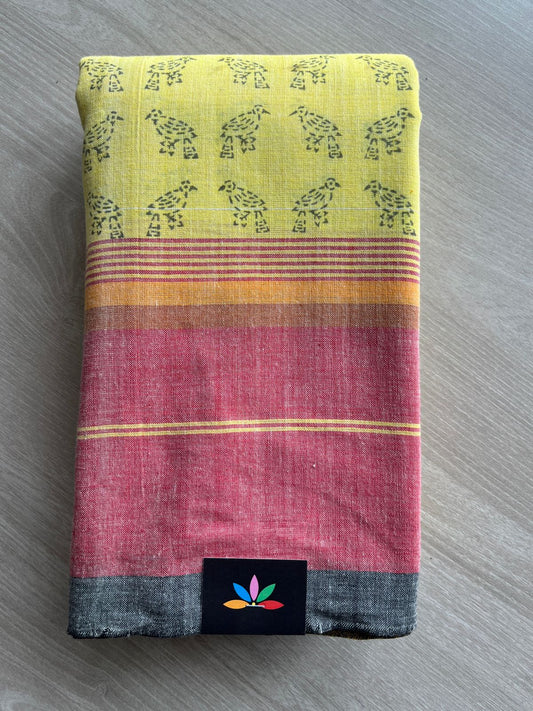 Handblock Printed Handloom Cotton Saree (without blouse)- 28458