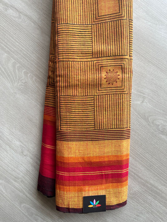 Handblock Printed Handloom Cotton Saree (without blouse)- 28459