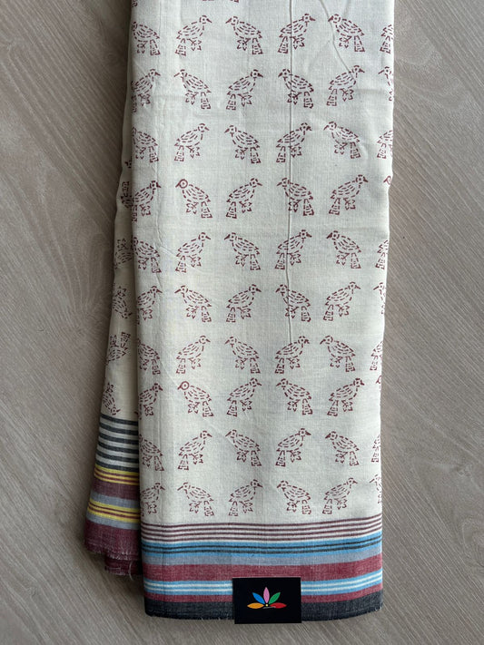 Handblock Printed Handloom Cotton Saree (without blouse)- 28462