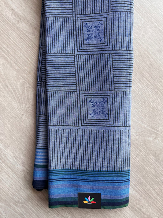 Handblock Printed Handloom Cotton Saree (without blouse)- 28463