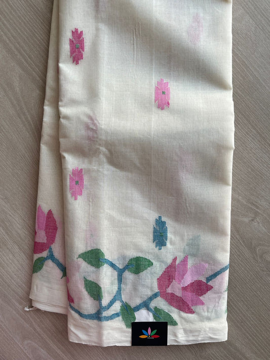 Handwoven Fine Jamdani Cotton Saree (Starched)- 28520
