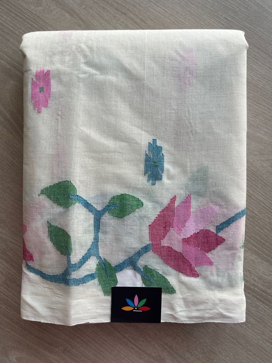 Handwoven Fine Jamdani Cotton Saree (Starched)- 28520