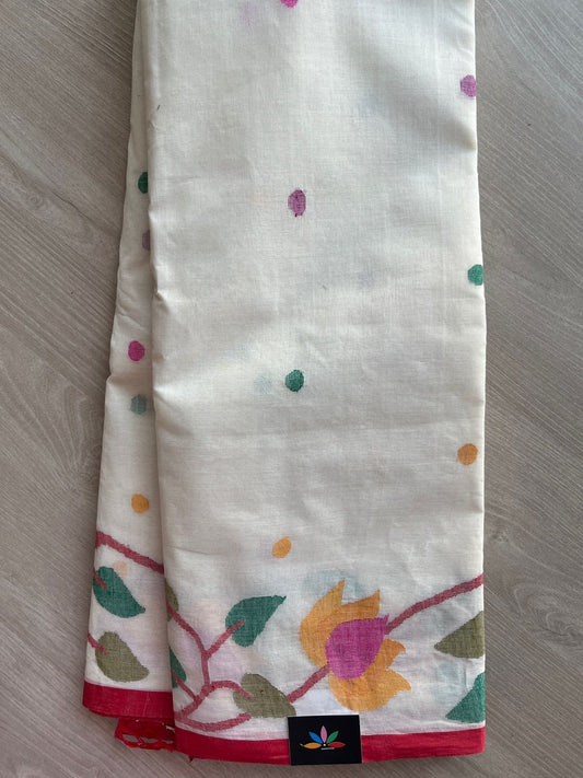 Handwoven Fine Jamdani Cotton Saree (Starched)- 28522