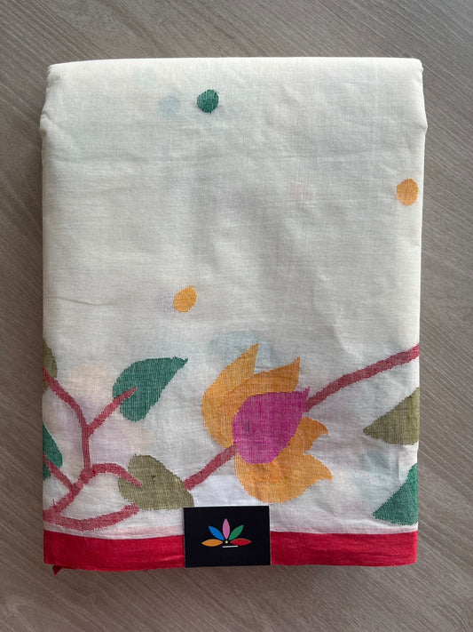 Handwoven Fine Jamdani Cotton Saree (Starched)- 28522