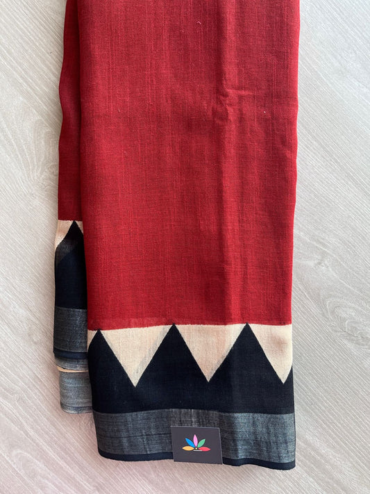 Handblock Printed Linen Cotton Saree - 28523-28525