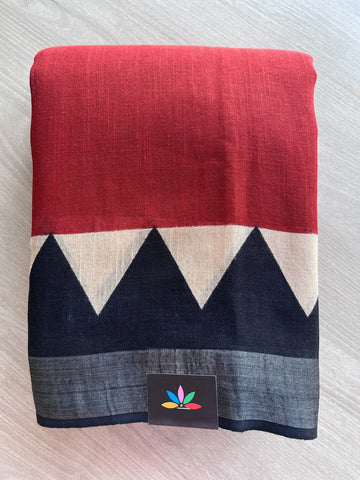 Handblock Printed Linen Cotton Saree - 28523-28525