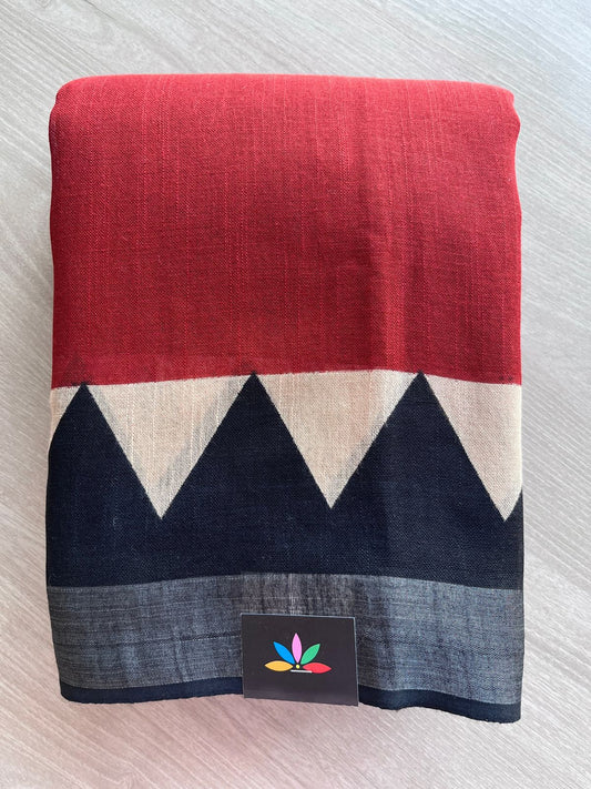 Handblock Printed Linen Cotton Saree - 28523-28525