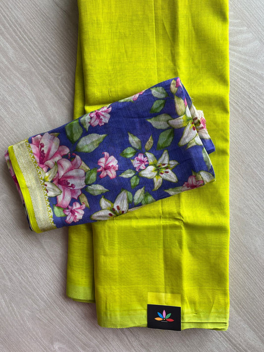 Handloom Mangalagiri Silk Cotton Saree with Digital Printed Blouse Fabric -28596