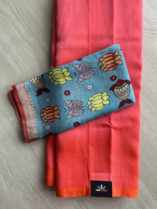 Handloom Mangalagiri Silk Cotton Saree with Digital Printed Blouse Fabric -28597