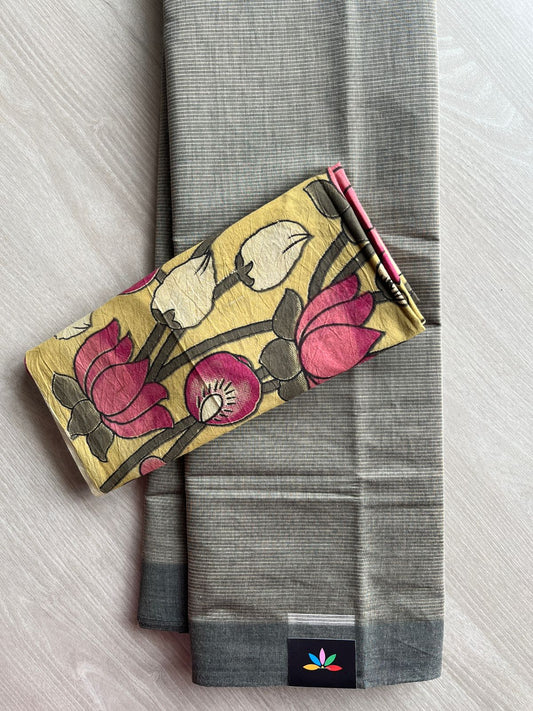 Plain Mangalagiri Cotton Saree with Printed Cotton Blouse-28598