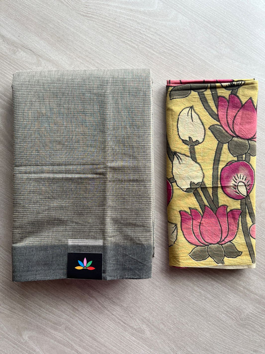 Plain Mangalagiri Cotton Saree with Printed Cotton Blouse-28598