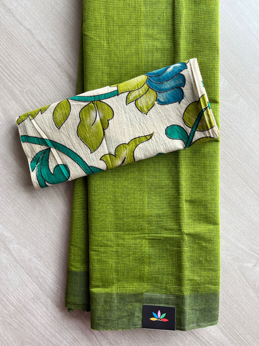 Plain Mangalagiri Cotton Saree with Printed Cotton Blouse-28599