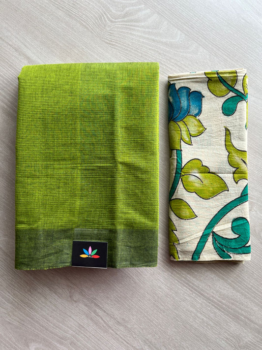 Plain Mangalagiri Cotton Saree with Printed Cotton Blouse-28599