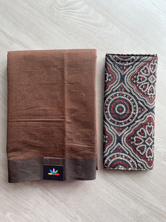 Plain Mangalagiri Cotton Saree with Printed Cotton Blouse-28600