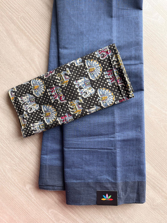 Plain Mangalagiri Cotton Saree with Printed Cotton Blouse-28601