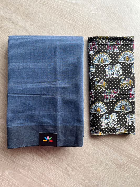 Plain Mangalagiri Cotton Saree with Printed Cotton Blouse-28601