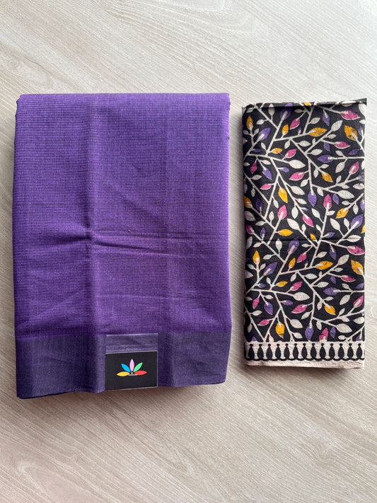 Plain Mangalagiri Cotton Saree with Printed Cotton Blouse-28603